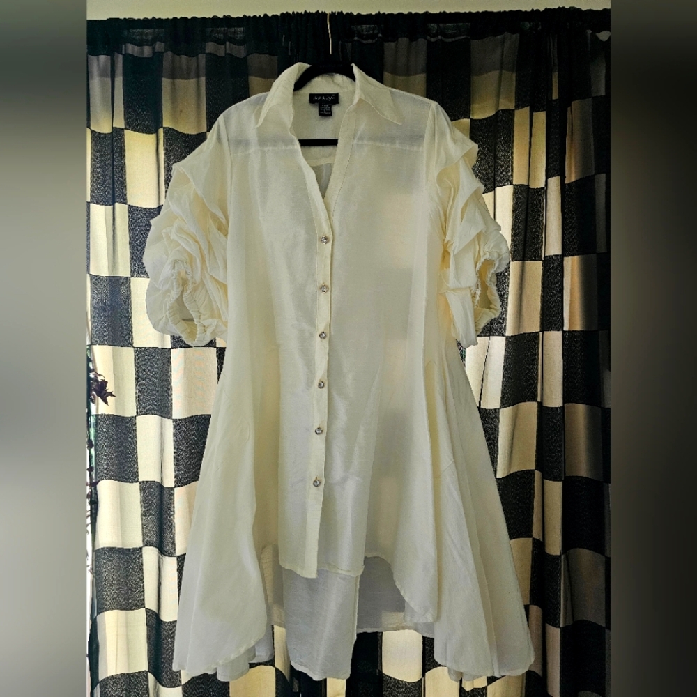 Cream Puff Sleeve A-Line Dress